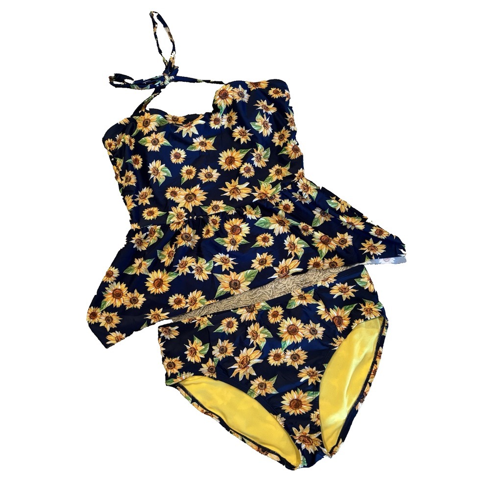 Peyton and Parker Tankini Swimsuit Sunflower Size Large Halter Ruffle 2 piece